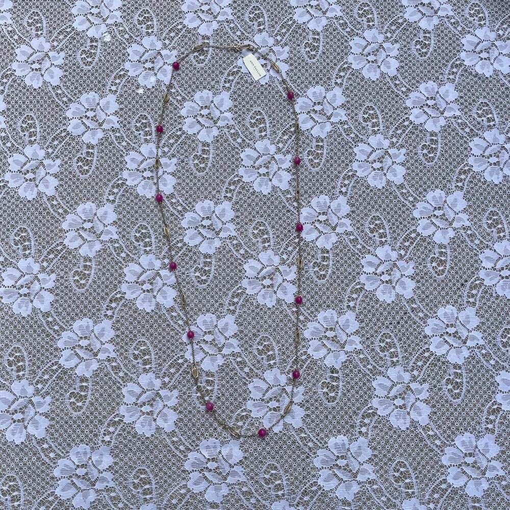 Ann Taylor Pink and Gold Bead Layering Necklace